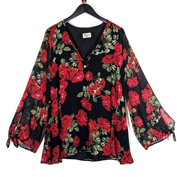 Show Me Your Mumu Women's Johanna Tunic Budding Rosemance Size Small Chiffon Top - Picture 1 of 8
